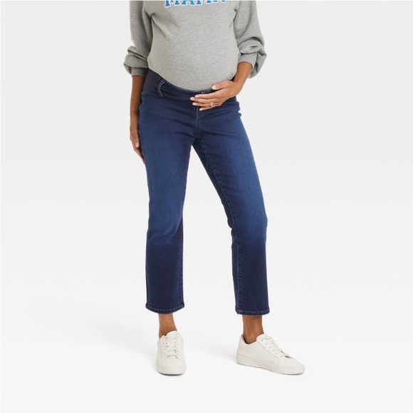 Under belly bootcut ankle maternity pants- dark wash - Picture 1 of 4